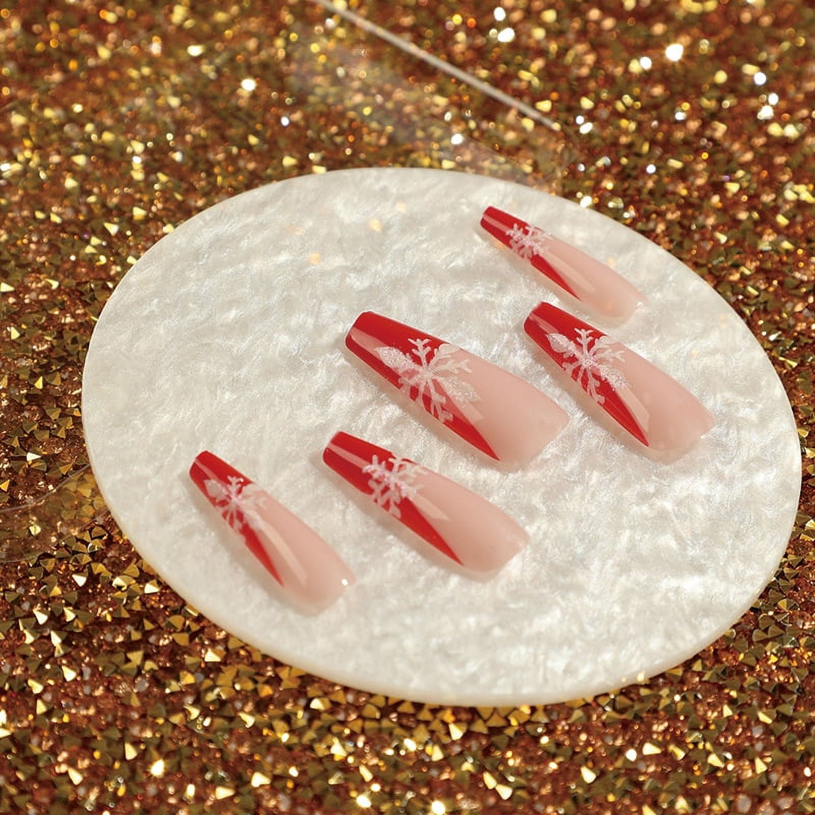 Christmas Decoration Fofosbeauty 24pcs Press on False Nails, Long Coffin  Fake Nails, Pearl Butterfly Rosy French 