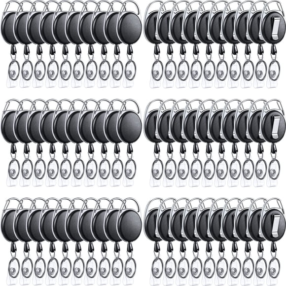Soporte retráctil para tarjetas de identificación Laumoi, 80 paquetes (negro)
