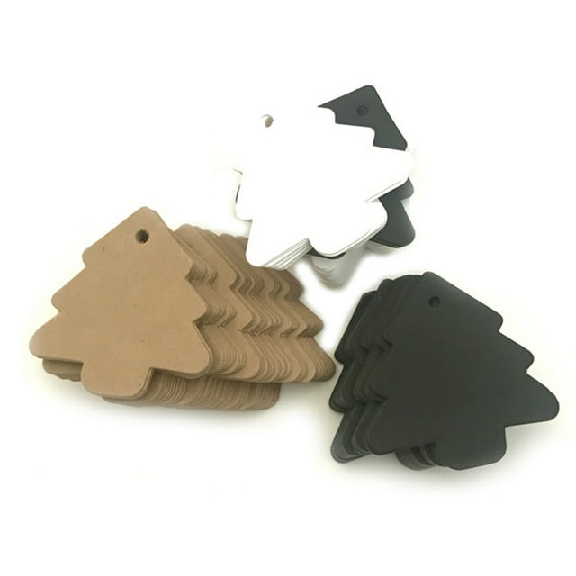 fastboy 100pcs Christmas Tree Shape Hang Tag Solid Color DIY Crafts Gift Wrapping Paper Labels - Black