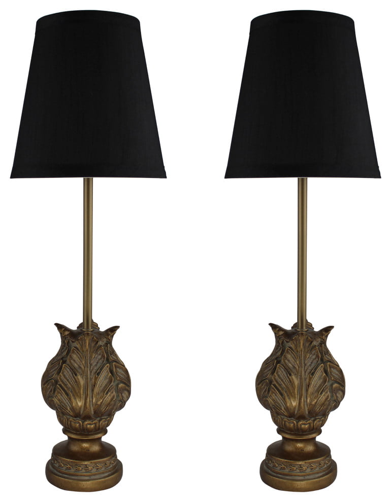 Urbanest Set of 2 Charlotte Mini Buffet Lamps in Burnt Gold w/ Chocolate Shades 