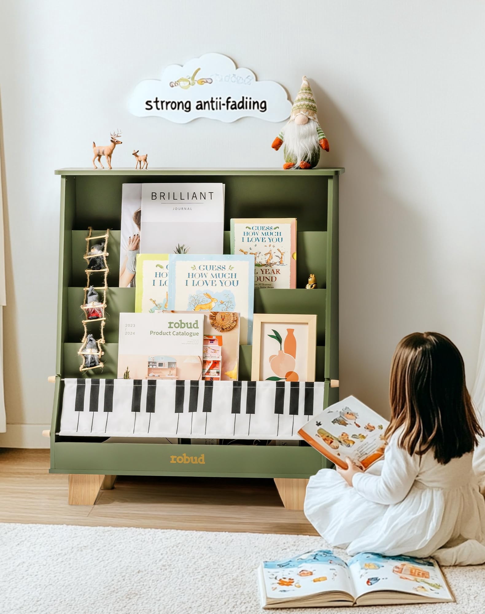 Robud Kids Bookshelf, Wooden Book Shelf with Stability & Sturdiness, 5-Tier Montessori Bookshelf for Kids with Ideal Size, Book Shelf for Kids Rooms, Nursery, Playrooms,Green