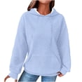 thumbnail image 3 of BiZtdJrK Womens Waffle Knit Hoodies Solid Textured Hooded Sweatshirt Loose Comfy Pocketed Hoodie Drawstring Pullover Sweatshirts Light Blue XXL, 3 of 6