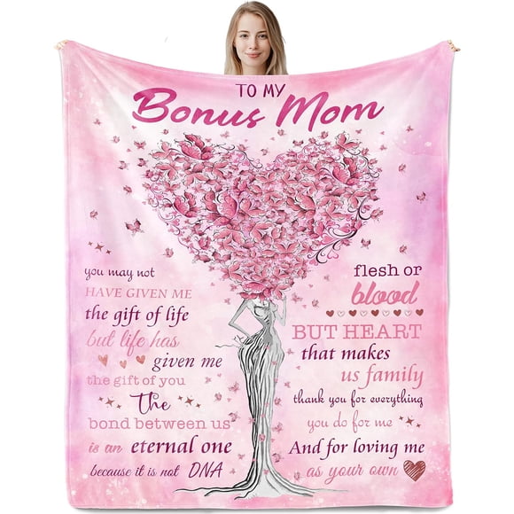 Bonus Mom Gifts, Gifts for Bonus Mom from Son Daughter, Best Gift for Stepmom, Stepmom Birthday Gift, Step Mother Birthday Presents Ideas Blanket
