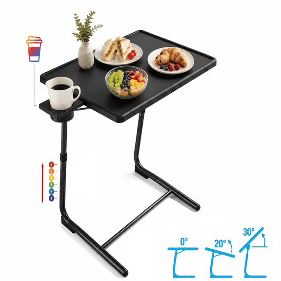 TV Table Portable Desk Folding Dinner Tray Adjustable Bed Laptop Desk for Eating Snack Food with 3 Angles and Cup Holder