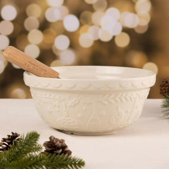 Mason Cash Merry & Bright S16 (3.17 Qt) Embossed Mixing Bowl | Cream