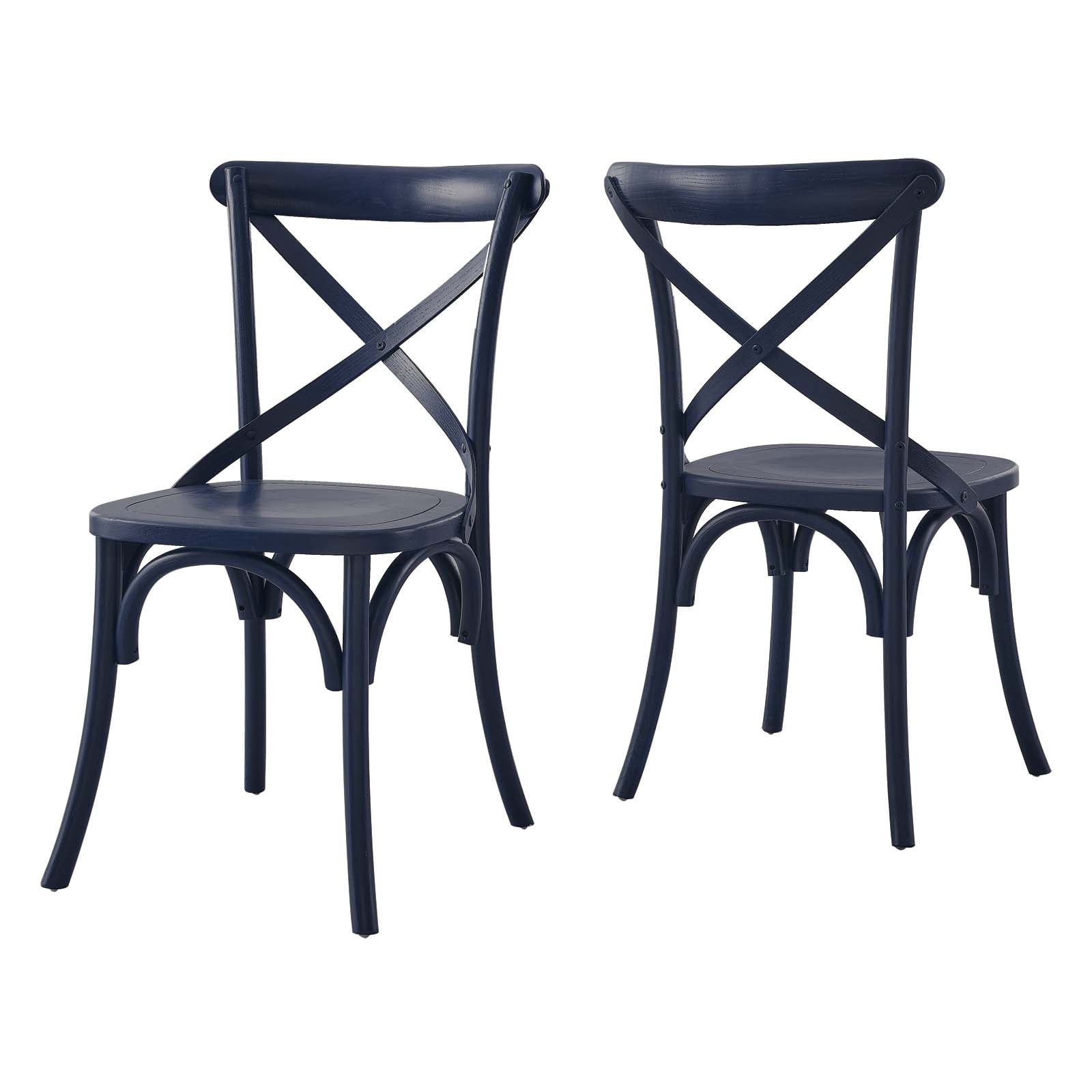 Modway Gear Elm Wood Dining Side Chair in Midnight Blue Finish