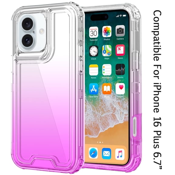 XPM for Apple iPhone 16 Plus Phone Case, Hybrid 3-in-1 Clear Case - Two-Tone Transparent Shockproof TPU Hard Protective Frame Cover for iPhone 16 Plus (Clear Pink)