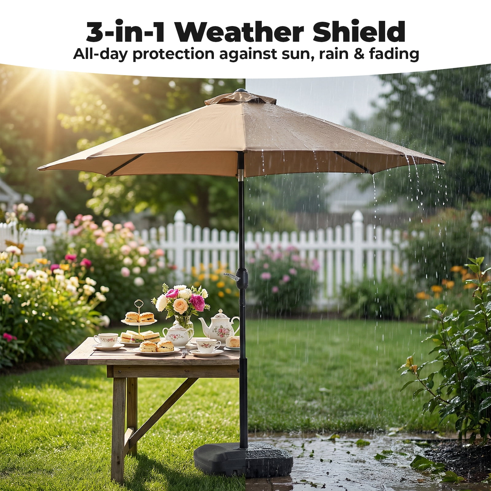 Alvantor 9FT Outdoor Patio Umbrella with Push Button Tilt & Crank, 8 Sturdy Ribs UV Protection Waterproof for Garden, Backyard
