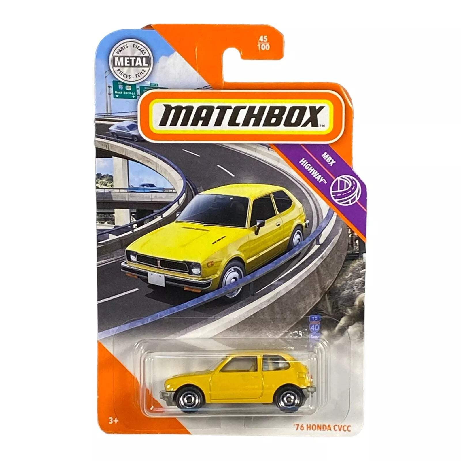 Matchbox MBX Highway (2019) Yellow '76 Honda CVCC Toy Car 45