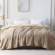 Whale Flotilla Flannel Fleece 90x66 Inch Twin-XL Size Blanket for Bed, Soft Fluffy Velvet Bedspread Coverlet with Decorative Vintage Pattern for All Season, Warm and Lightweight, Champagne
