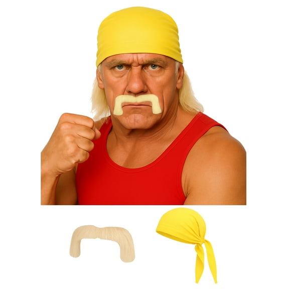 Yellow Costume Bandana With Blonde Hulk Handlebar Mustache Set Costume Accessories