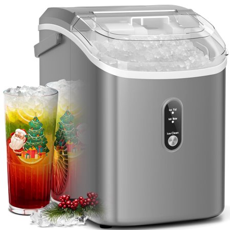 Auseo Nugget Ice Maker Countertop , 35lbs/24H, Self-Cleaning, Ice Basket & Ice Shovel & Handle, for Home/Office/Party, Gray