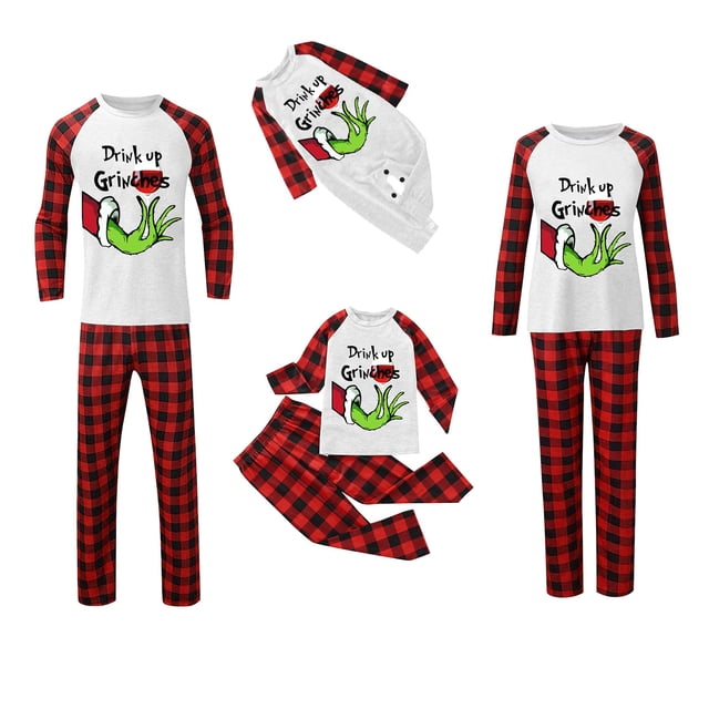 Conjuntos de pijamas navideños familiares a juego Grinch 2024, pijama de Grinch con parte superior y pantalones de pijama a cuadros, pijama de Grinch para niños y adultos para la familia, 3 Meses