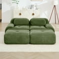 thumbnail image 6 of 80" Modern Compressed Boneless Love Seat Couches with 2 Ottoman, 2 Seater Large Sectional Couches for Living Room, Green Corduroy Cloud Modular Sectional Sofa, Memory Foam, Deep Loveseat, No Assembly, 6 of 12