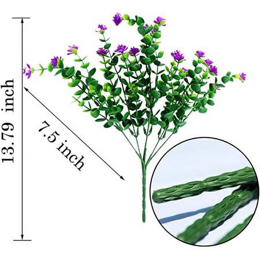 Morttic 12 Bundles Artificial Fake Flowers, Faux Outdoor Plastic Plants UV Resistant Shrubs Outside Indoor Decorations (Purple)