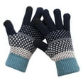 thumbnail image 3 of Opolski 1 Pair Thickened Warm Full Fingers Touch Screen Ribbed Cuffs Women Gloves Winter Striped Splicing Double Layer Fleece Lining Knitting Gloves for Cold Weather Black, 3 of 8