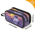 thumbnail image 3 of 3-Layer Zipper Pencil Case Pencil Pouch Large Capacity Pencil Pouch for Travel and Office Supplies Purple Cat Flowers and Butterflies, 3 of 8