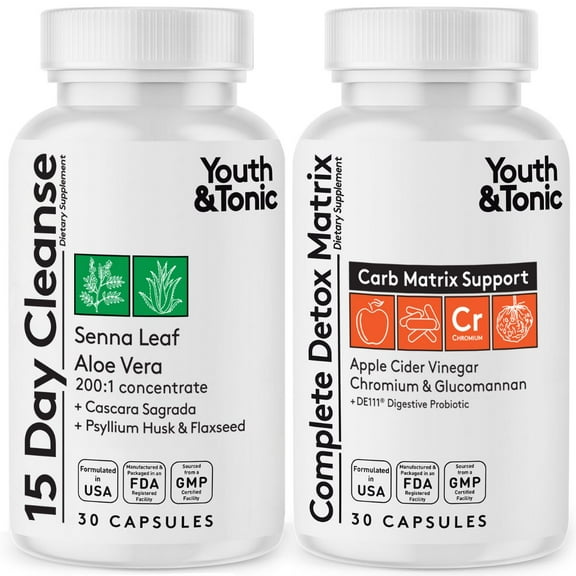 Youth & Tonic Herbal Colon Cleanser and Detox Weight Loss Pills with Senna Chromium ACV Probiotics