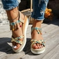 thumbnail image 2 of Sandales Compensées Espadrilles pour Femmes Ethniques Boho à Pampilles Plateforme à Talons Hauts Épais Chaussures d'Été de Plage et de Robe, 2 of 6