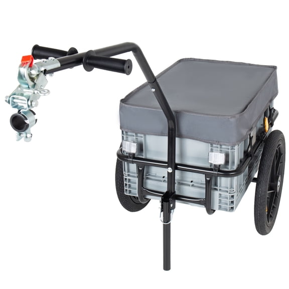 2-in-1 Bike Cargo Trailer with Foldable Storage Box, Removable Waterproof Cover, Quick-Release 16" Wheels, 70L Large Capacity, Black Gray