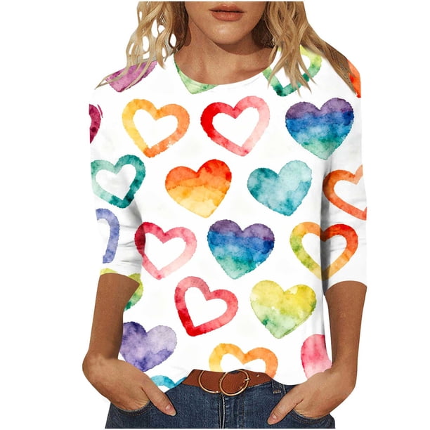 Tops de Manga 3/4 para las Mujeres Navidad Impresa Cuello Redondo Top Casual, Mezcla de Poliéster Spandex para el Hogar Y el Uso Diario