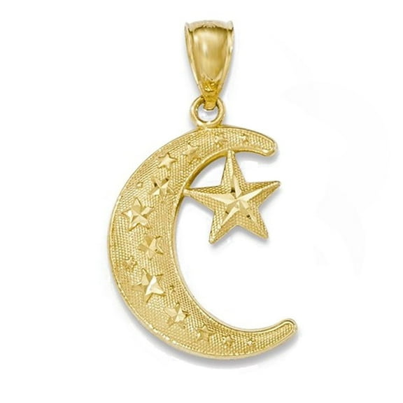 14k Yellow Gold Moon and Star Pendant Charm