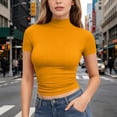 thumbnail image 4 of Womens Mock Neck Shirts 2026 Short Sleeve Tshirts Slim Fitted Dressy Casual Summer Basic Tees Earthy Yellow S, 4 of 5