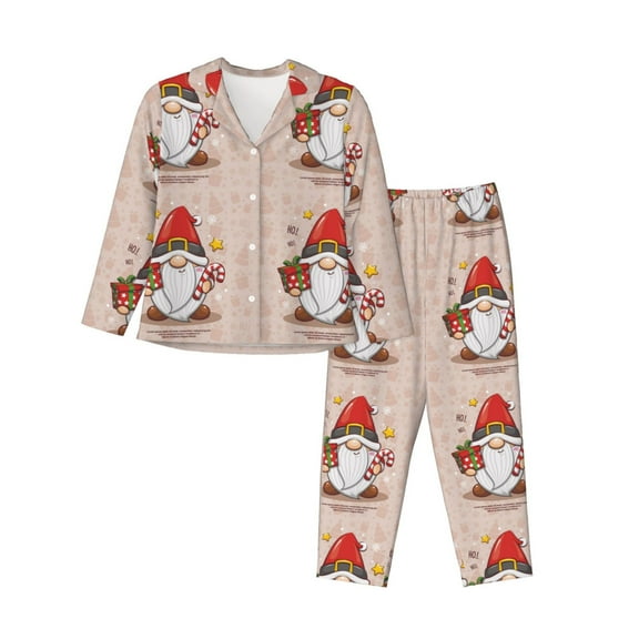 Saiise Christmas Gnome star Print Women Soft Pajama Sets,Long Sleeve Sleepwear Button Up 2-Piece Pjs Lounge Sets-Small