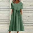 thumbnail image 1 of Lindbes 2024 Été Nouveau P-2TG Vintage Coton Lin Robe Femme Décontractée Ample Col Rond Manches Courtes Mode Maxi Robes Vestidos Mujer, 1 of 7