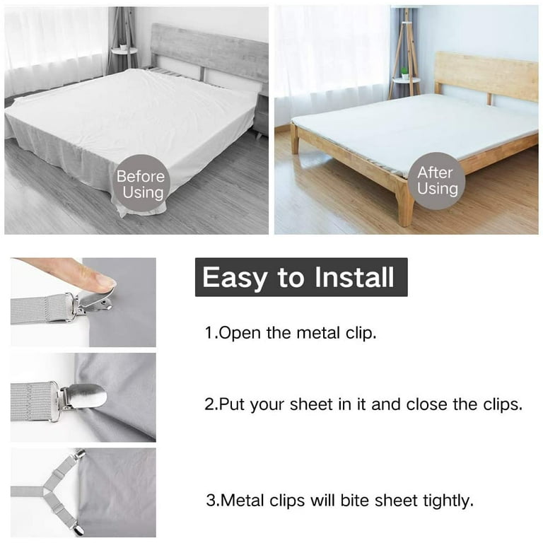 Bed Sheet Holder, Adjustable Fasteners Suspenders Gripper, Triangle &  Elastic Straps Clips for Various Bed Sheets, Mattress Covers, Sofa Cushion  (4
