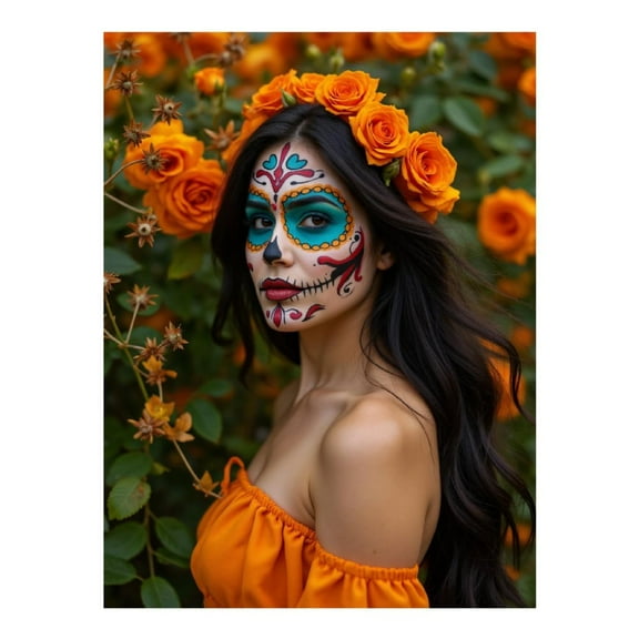 Diamond Art Kit for Adults, Dia De La Catrina Orange Roses Diamond Painting for Adults Beginners, DIY Diamond Art Painting Kits, 5D Diamond Painting Crafts for Home Decor 12x16 Frameless