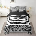 thumbnail image 2 of Homewish Geometric Striped 7-Piece Bedding Comforter Set,Wild Leopard Print King Bedding Sets,Gray White Black Bed Sheets For Girl,Ultra Soft Home Decor Reversible, 2 of 8