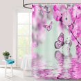 thumbnail image 2 of Butterfly Shower Curtain Pink Butterfly Water Reflection Bathroom Printing Shower Curtain,Machine Washable Fabric Home Bathroom Privacy Decor Set with Hooks,72x72inch, 2 of 5