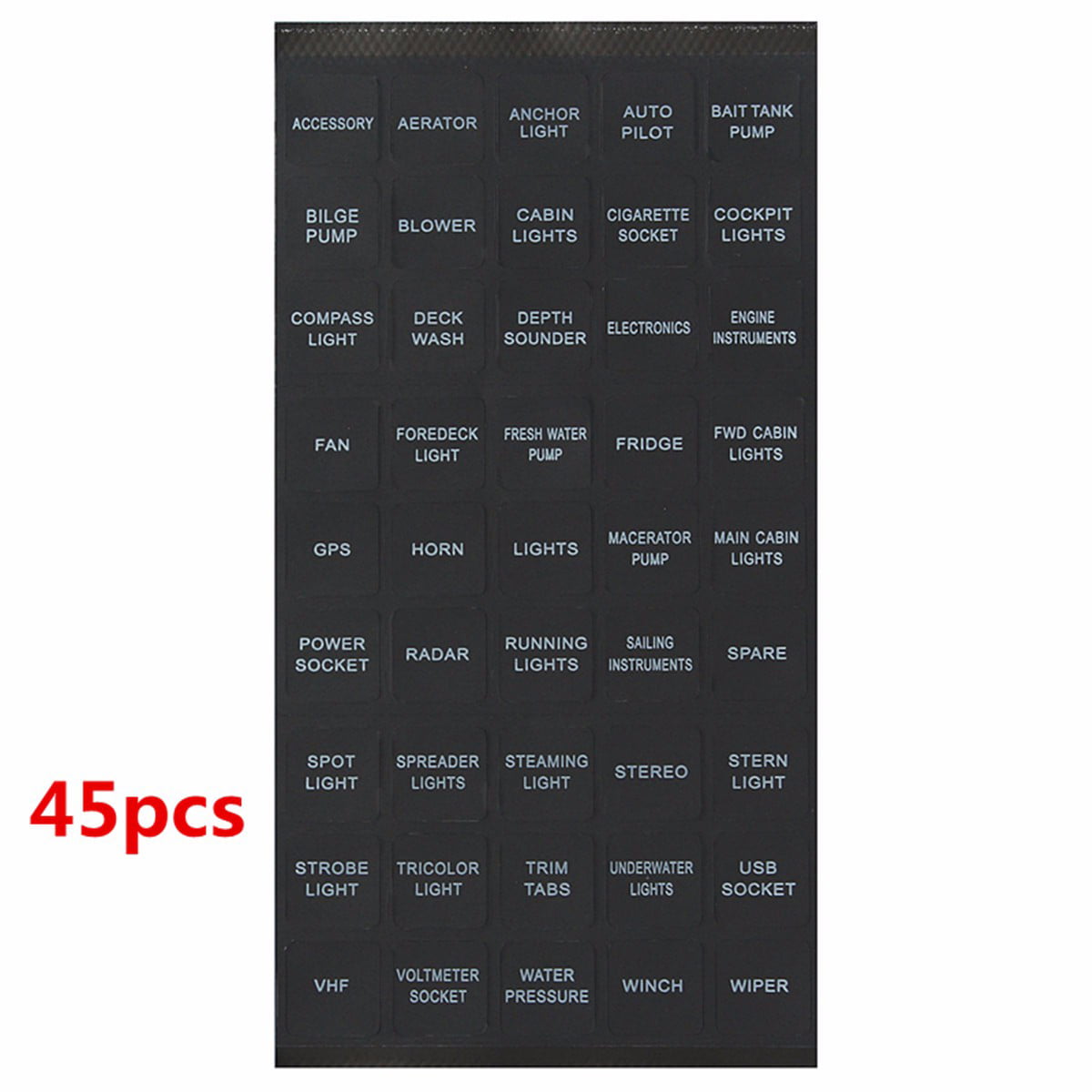 126 White Black Boat Marine Dash Panel Switch Gauge Label Sticker Decal Pack 1/2