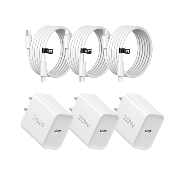 Cargador REKNA 20W USB-C, paquete de 3, cable de carga rápida
