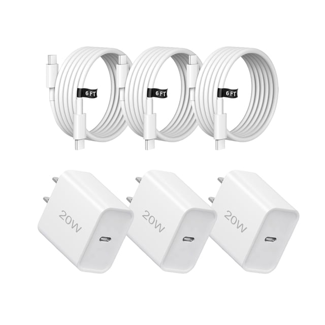 Cargador REKNA 20W USB-C, paquete de 3, cable de carga rápida
