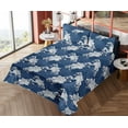 thumbnail image 4 of Ambesonne Floral Boho Fitted & Flat Sheet with Shams 4 Pcs Set, Simple Jasmine Print, King, Dark Indigo Eggshell, 4 of 5