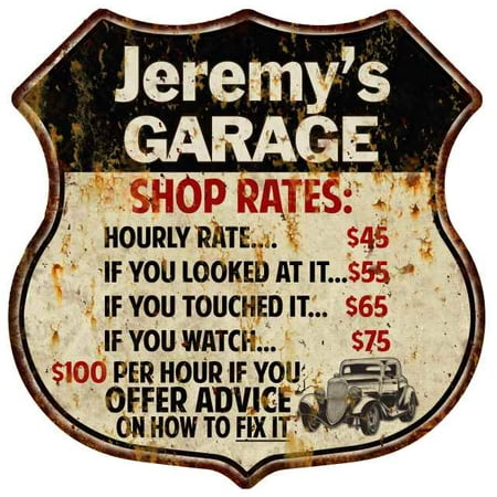 Personalized Sign Shop - Jeremy's Garage Shop Rates Personalized Gift 8x12 Metal Sign 211110019079