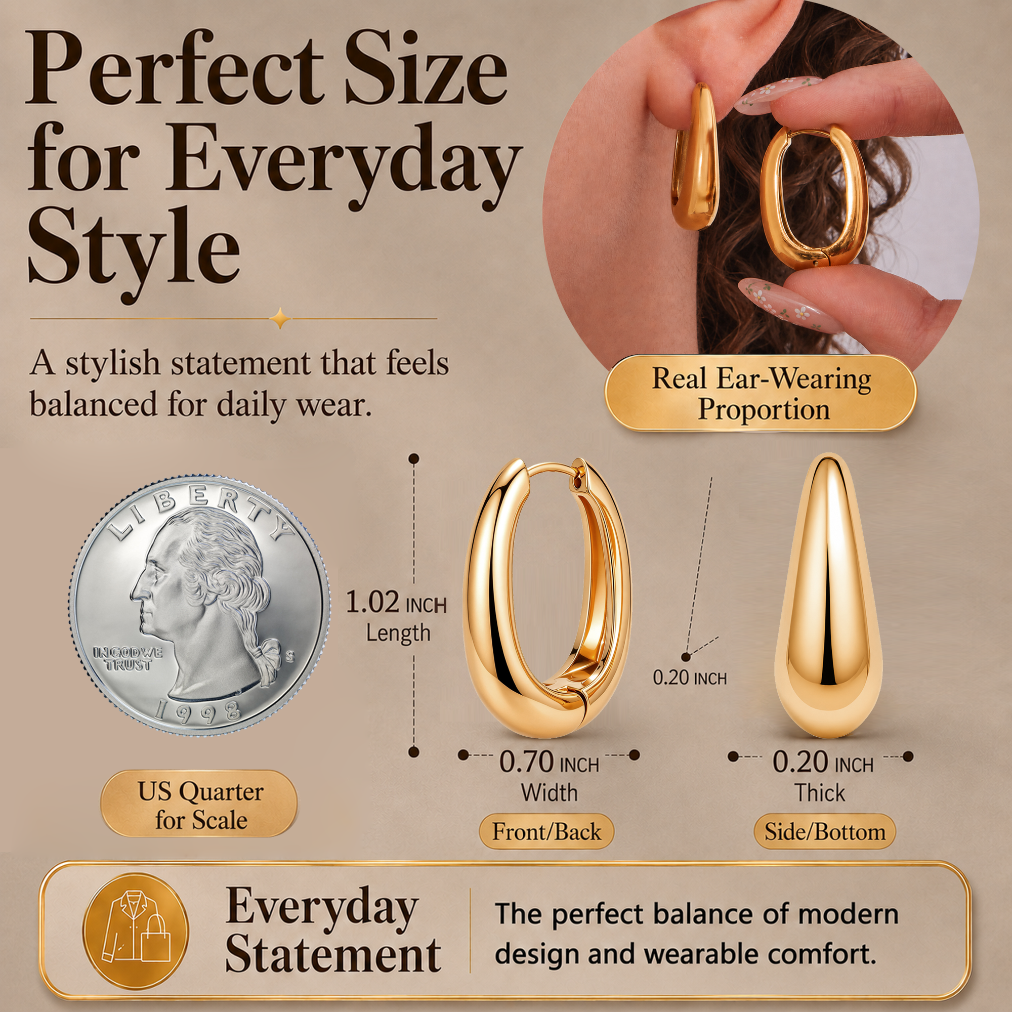 Eclipton Gold Plated Dainty Teardrop Hoop Earrings photo 2