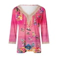 thumbnail image 4 of CYMMPU Spring Tops Lace V Neck Flower Pattern Tunic Tops Boho Blouses for Women Dressy Casual Loose Fit Summer Fashion Shirts 3/4 Sleeve Business Elegant Work Topss Hot Pink L, 4 of 5