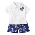 thumbnail image 1 of PEASKJP Boys 2 Piece Outfits Striped Button Down Short Sleeve Shirt and Shorts Set,Blue 4Y, 1 of 5