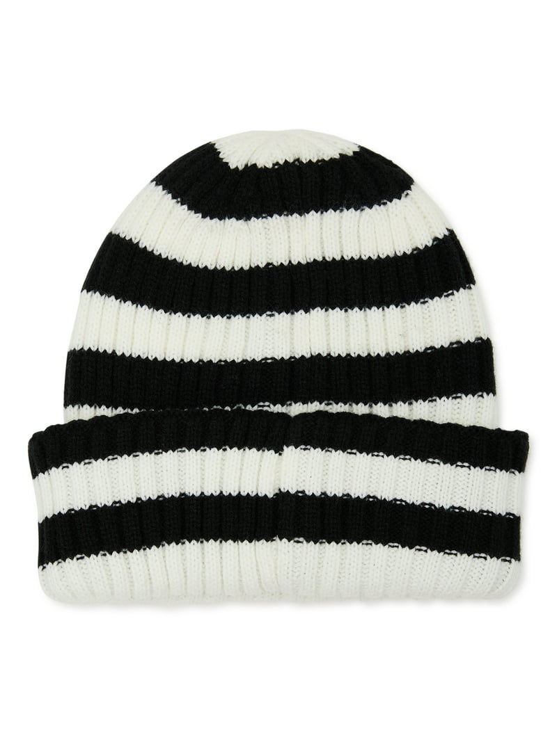 Wednesday Addams Family Checkered Beanie, White Black, Acrylic