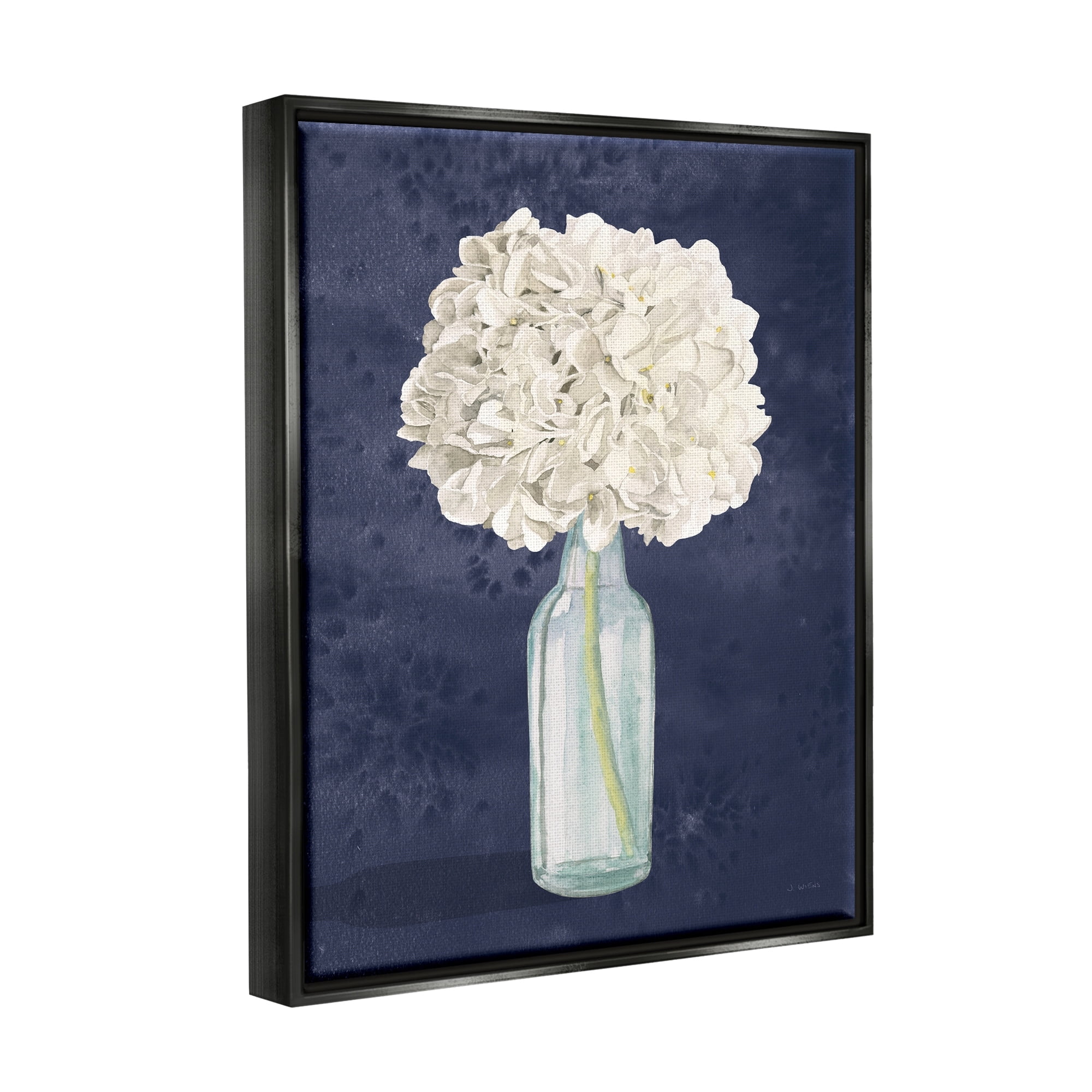 Stupell Industries White Floral Bouquet in Bottle Blue Painting Jet Black Framed Floating Canvas Wall Art, 16x20, by James Wiens