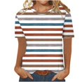 thumbnail image 1 of Liquidation d'Été! T-Shirt Rayé Femme WRKEKC, T-Shirt Décontracté Mode Imprimé Femme Col Rond Manches Courtes, 1 of 4