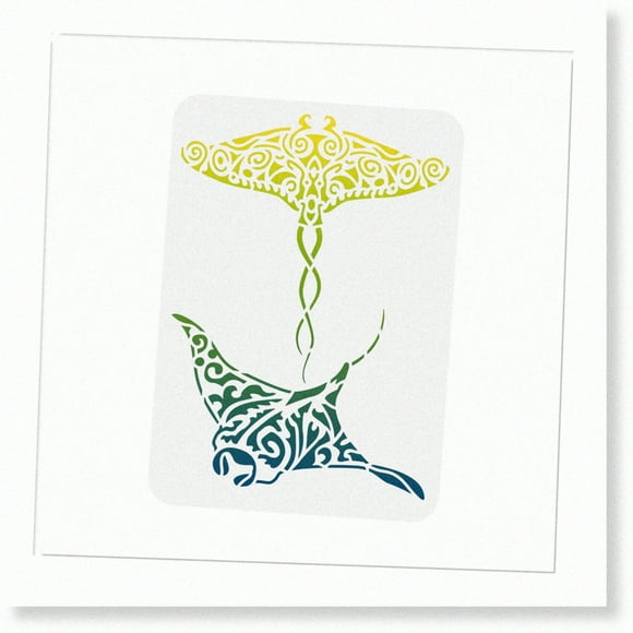 Oceanic Creatures Painting Template - Reusable Manta Ray Design (11.7x8.3 inch) for Wood, Floor, Furniture, Paper, and Fabric