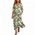 thumbnail image 2 of Ayolanni Plus Size Dresses for Women V Neck 3/4 Sleeve A-Line Maxi Dresses Floral Babydoll Beach Flowy Long Dress Green L, 2 of 7