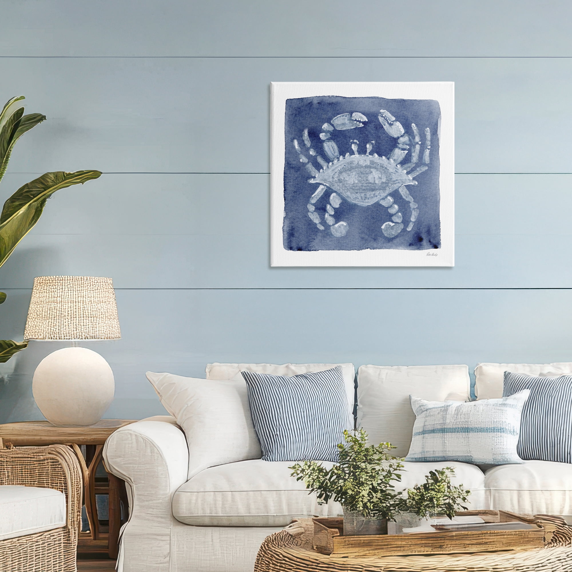 Stupell Industries White Crab on Indigo Canvas Wall Art, design by Patti Bishop