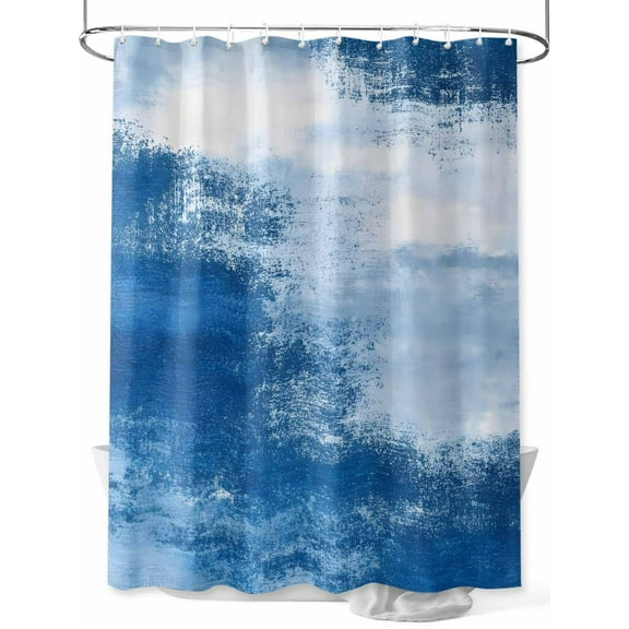 Abstract Mottled Texture Shower Curtain, White Blue Gradient Waterproof Shower Curtain Set with 12 Hooks Lightweight Washable Fabric Shower Curtains for Bathroom 48x72 Inches