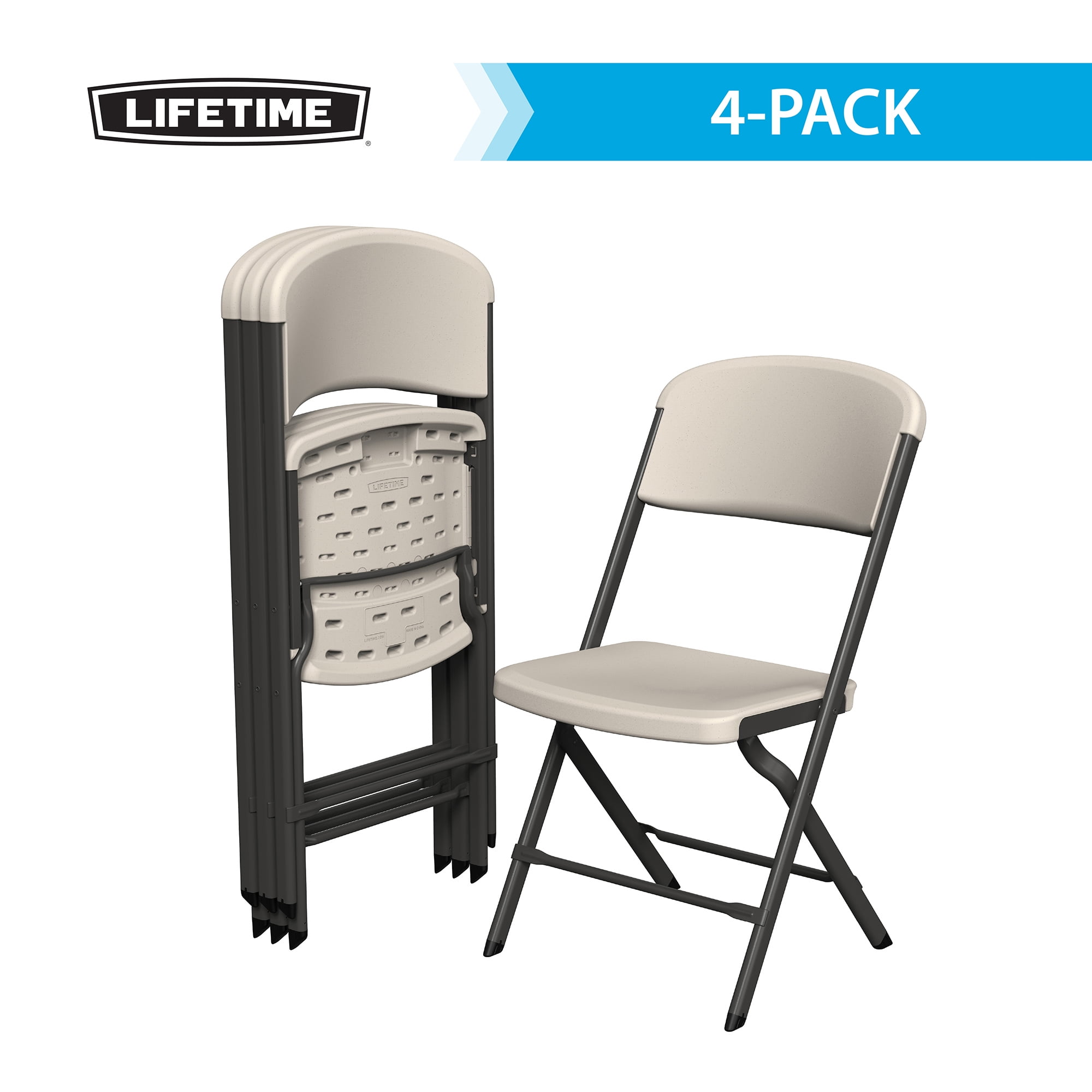 Lifetime Polyethylene Folding Chair - 4 Pack, Indoor/Outdoor (Commercial Grade)- Almond (81157)