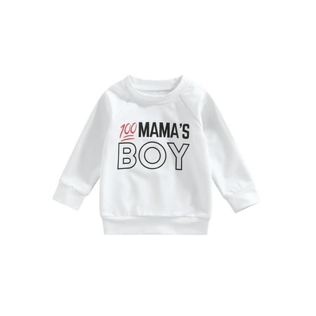 

JYYYBF Baby Boys Pullover Sweatshirt MAMA S BOY Letter Tops Shirt Toddler Boy Fall Cotton Blouse Clothes White 6-12 Months